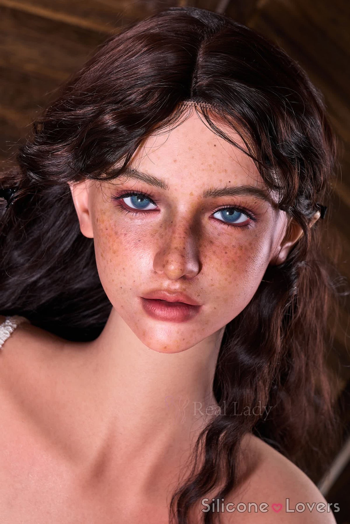 Close portrait showing Real Lady facial detail and freckles